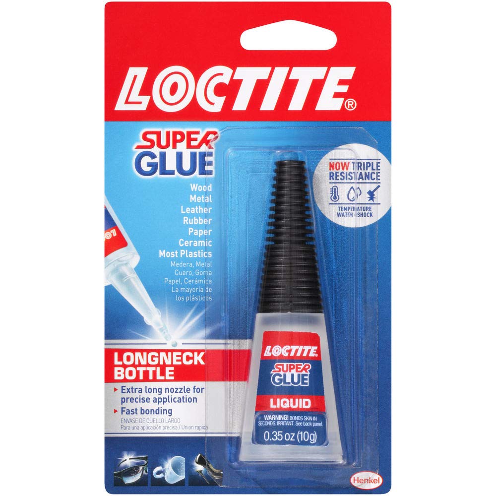 Loctite Super Glue Liquid Longneck Bottle, Clear, 0.35 fl oz Bottle, 2 Pack - Superglue for Plastic, Wood, Metal, Crafts & Repair, Cyanoacrylate Adhesive Instant Glue, Quick Dry