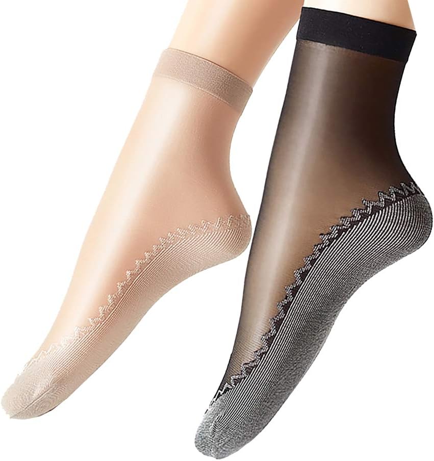 Women's 12 Pairs Silky Anti-Slip Cotton Sole Sheer Ankle High Tights Hosiery Socks Reinforced Toe