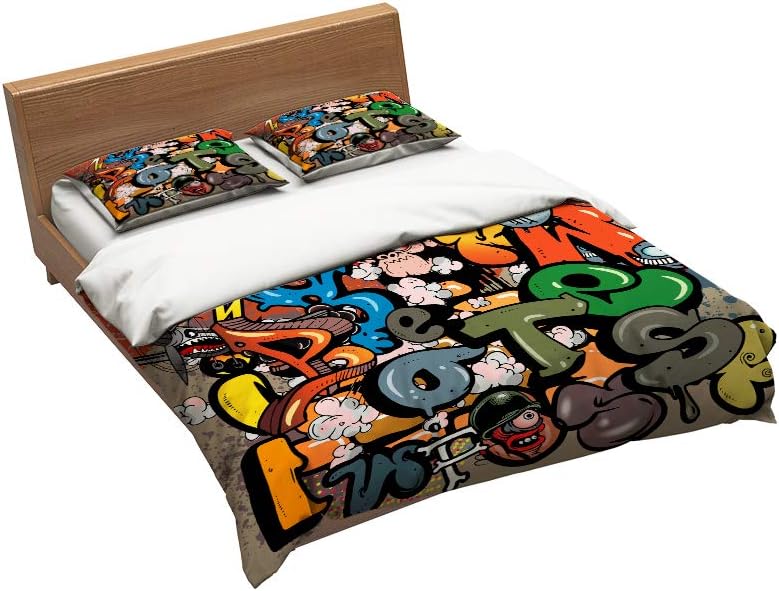 Graffiti Bedding Set Duvet Cover King Queen Size Quilt Cover Brief Bedclothes Comforter Cover 3Pcs (Twin173cmx218cm,as Photo) (2,Twin(180220))