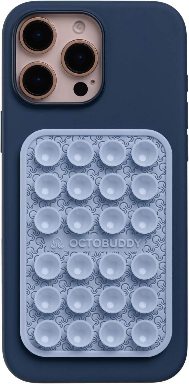 OCTOBUDDY Classic MAX Textures OCTO LUV - Silicone Suction Phone Case Adhesive Mount - Hands-Free Grip with 24 Suction Cups for Videos & Selfies - 2.6" x 3.9", Baby Blue
