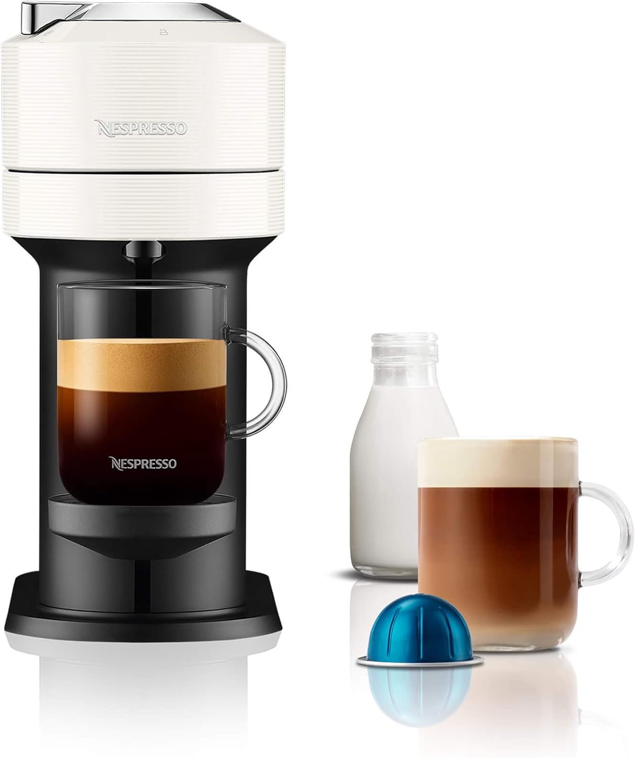 Nespresso Vertuo Next Coffee Machine by De'Longhi, Over 30 Varieties of Coffee Pods, 6 Cup Sizes, Americano, Starter Capsule Set Included, EN120.W, White
