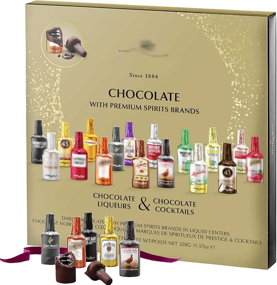 Antthon Berrg Chocolate Liqueurs & Chocolate Cocktails 24-Piece Box 374g – Exquisite Selection of Liquor-Filled Dark Chocolates