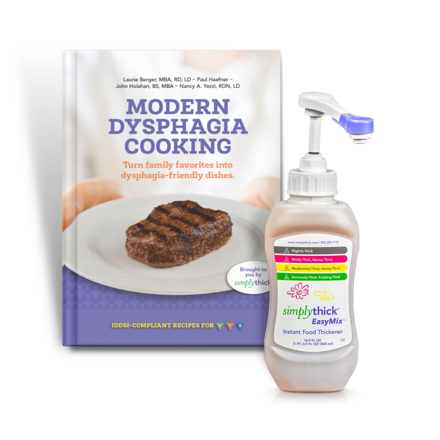 SimplyThick EasyMix Dysphagia Care Bundle | Includes 500mL Simply Thick Gel Thickener Bottle with Pump and Modern Dysphagia Cookbook with Recipes for those with Dysphagia & Swallowing Disorders