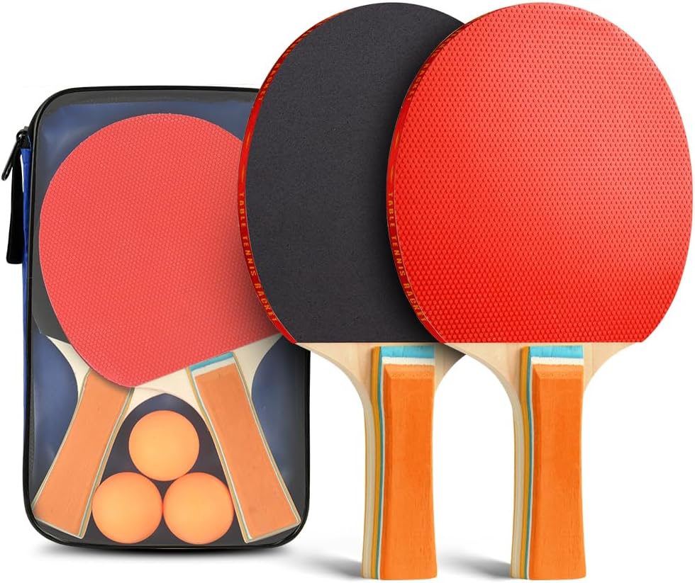 Flintronic Table Tennis Bats, Wooden Table Tennis Set | Portable Table Tennis Set, 2 Table Tennis Bats, 3 Ping Pong Balls & Carry Bag, for Outdoor/Indoor Daily Practice &Competitions