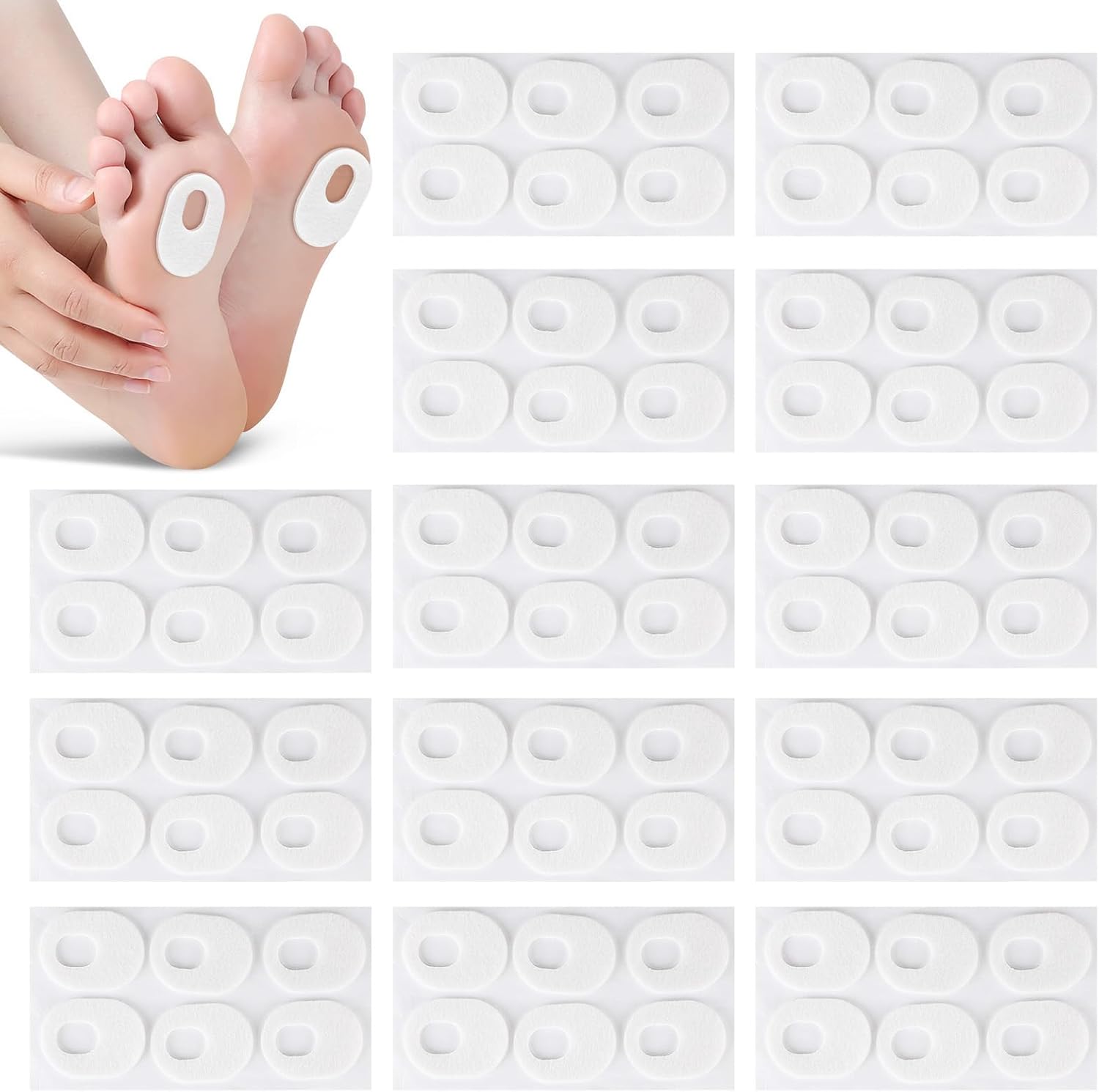 54 Pcs Corn Cushions, VEGCOO Self Adhesive Corn Pads Soft Felt Callus Pads Cushions Corn Protectors, Oval Shape Callus Corn Pads for Men Women Relief Pain from Calluses Corns Blisters Heel Frictions