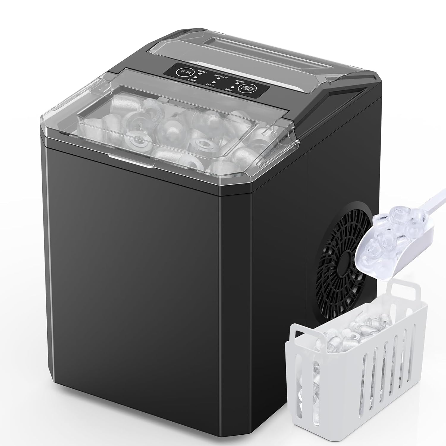 Sweetcrispy Countertop Ice Maker, Portable Ice Machine Self-Cleaning, 9 Cubes in 6 Mins, 26 lbs/24Hrs, 2 Sizes of Bullet Ice for Home Party Office,Elegant Black