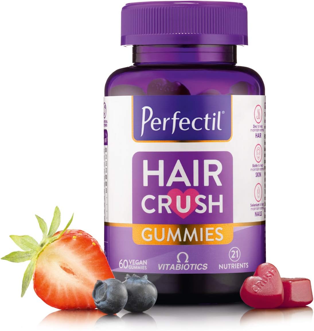 Perfectil Hair Crush Vitamin Gummies - Hair Growth and Thickening Formula | Supports Thicker, Healthy Hair | Biotin, Vitamin D, and More in a Vegan Chewable Gummy