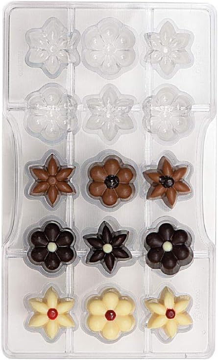DECORA 0050142 Flowers Polycarbonate Chocolate Mould 15 CAV. 200 X 120 X 22 MM, Policarbonato