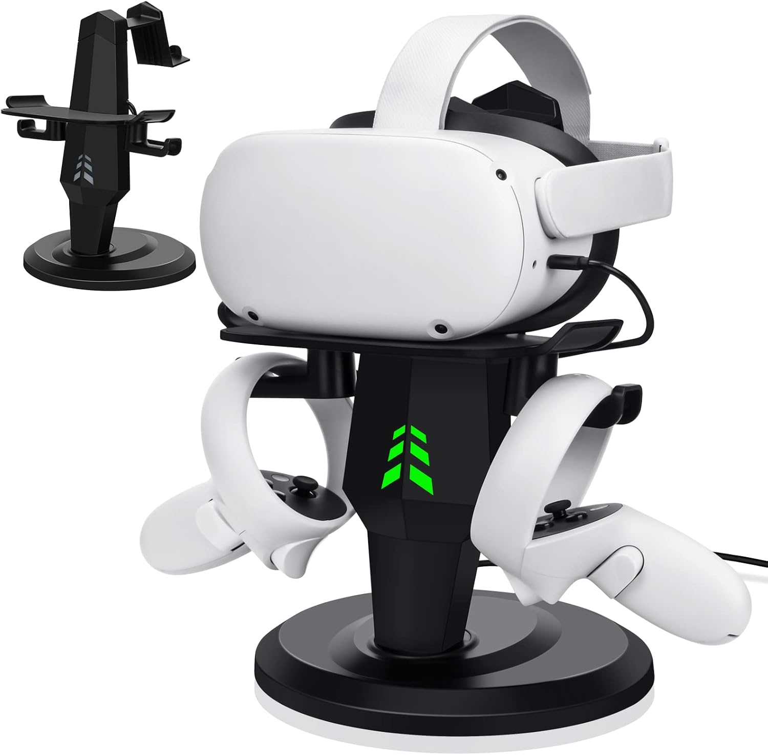 Lampelc Headset Charging Dock, VR Stand for Meta/Oculus Quest 2, Rift/Rift S, HTC Vive, Valve Index, VR Accessories Display Holder with LED Lights, Type C Charging Port