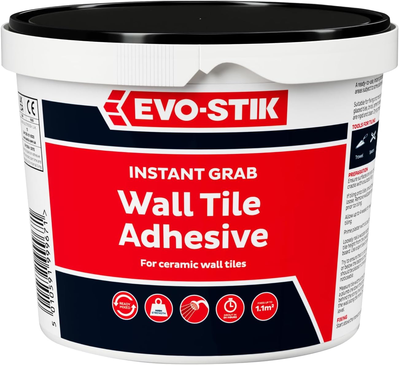 Evo Stik Wall Tile Adhesive, Ready Mixed, High Strength, Instant Grab, Economy Size