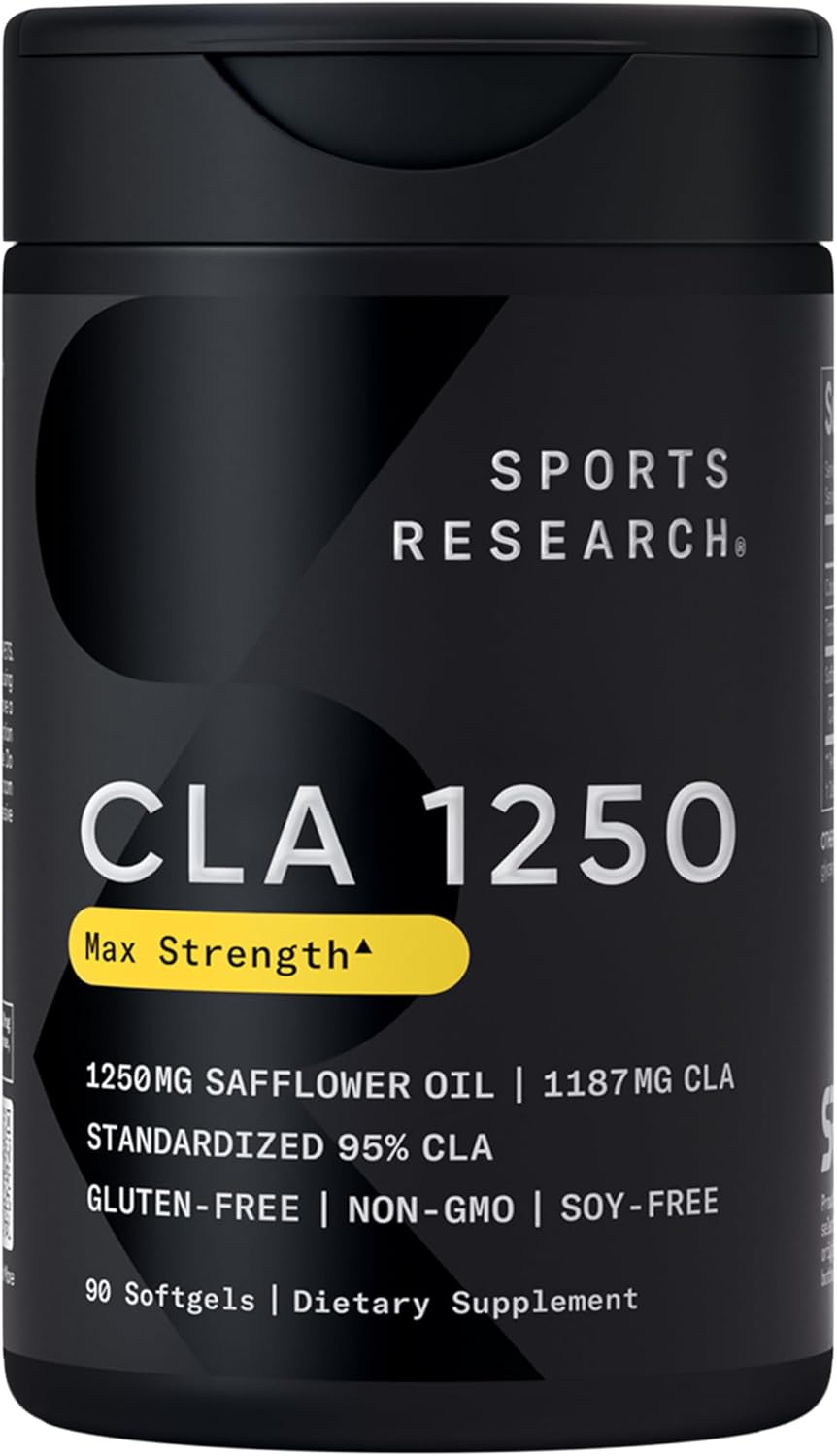 Sports Research CLA - 1250mg with Active Conjugated Linoleic Acid for Men and Women | Non-GMO, Soy & Gluten Free - 95% (90 Softgels)