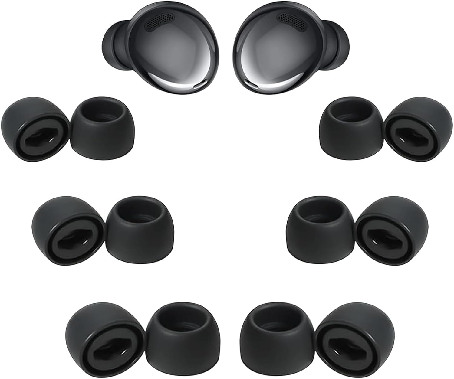 12 Pairs Replacement Earbud Tips for Galaxy Buds Pro, Silicone Non-Slip Ear Tips with Excellent Noise Isolation and Comfort, Earbud Replacements 2 Color (Black & White), 3 Size (S/M/L)