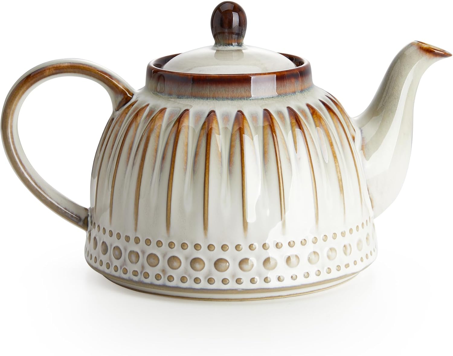 Sweese Ceramic Teapot, Beaded Retro Flower Glaze, 1100ml/37 oz Large Tea Pot for Loose Tea or Bags, Enough for 4 Cups, Nebula Amber