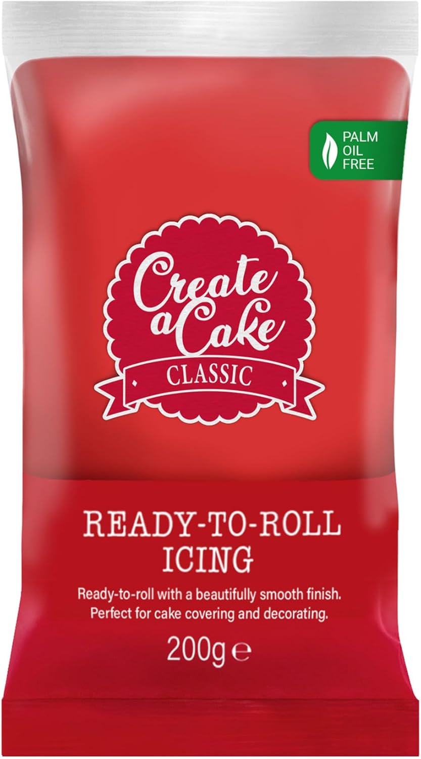 Create A Cake Ready To Roll Icing | Red Fondant Icing | Palm Free Sugar Paste For Cake Decorating, Cupcakes, Cookies, Cakes - 200g