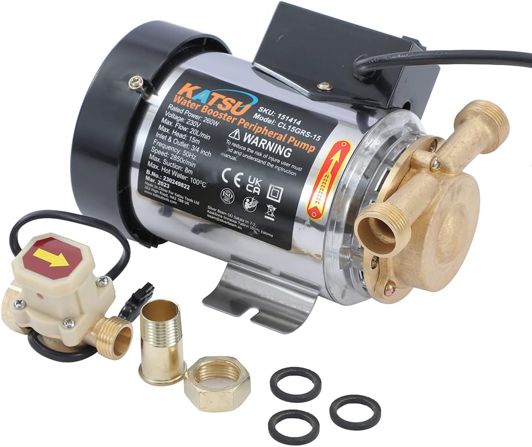 KATSU Water Booster Pump 260W, Automatic On-Off Pressure Control Switch, Hot and Cold Water Pump for Garden Home Shower Washing Machine 151414