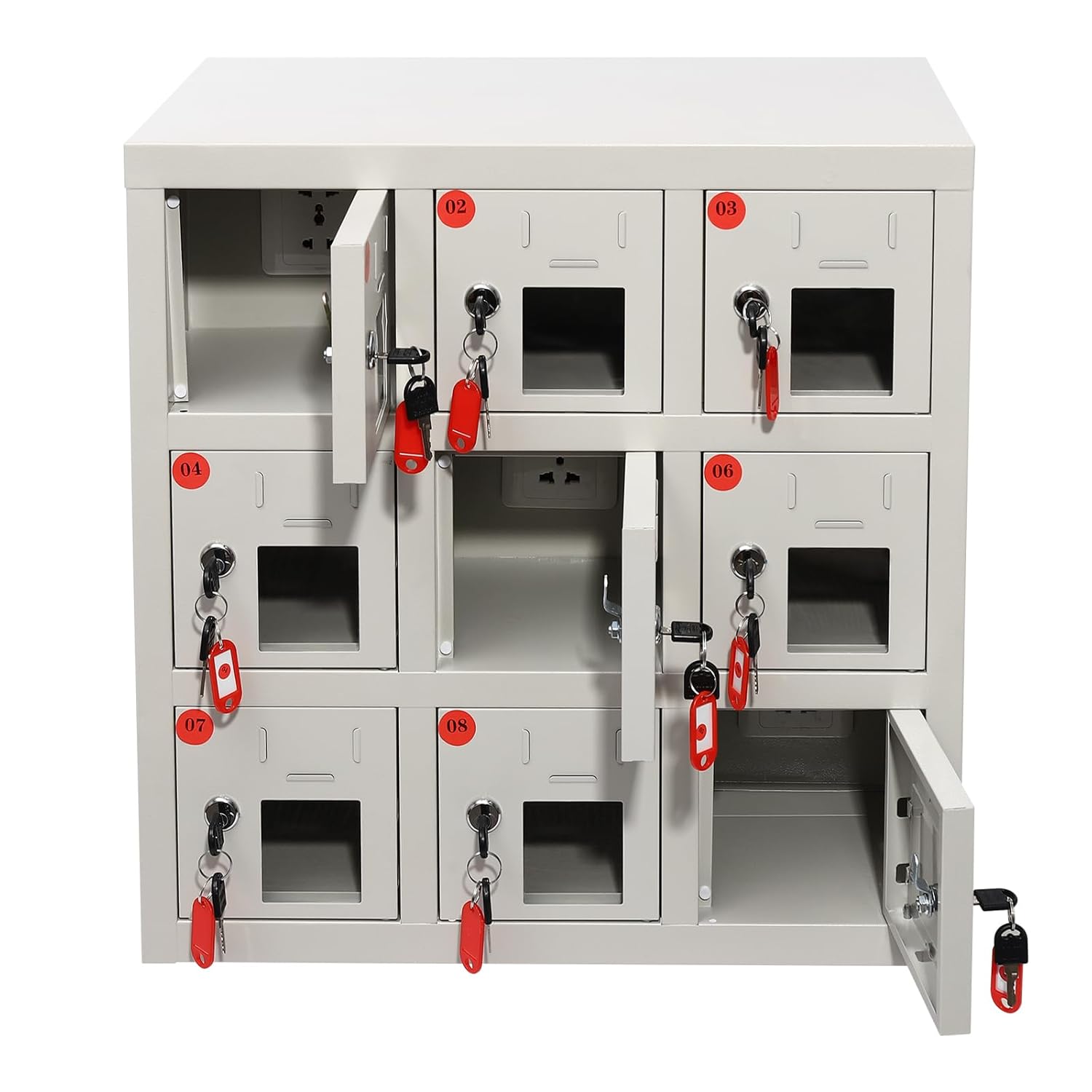 9 Slot Cell Phone Locker Charging Station Mobile Cell Phone Storage Cabinet with Charger Lockable Phone Charger Cabinet with Visible Window and Keys for Schools Hotels and Offices