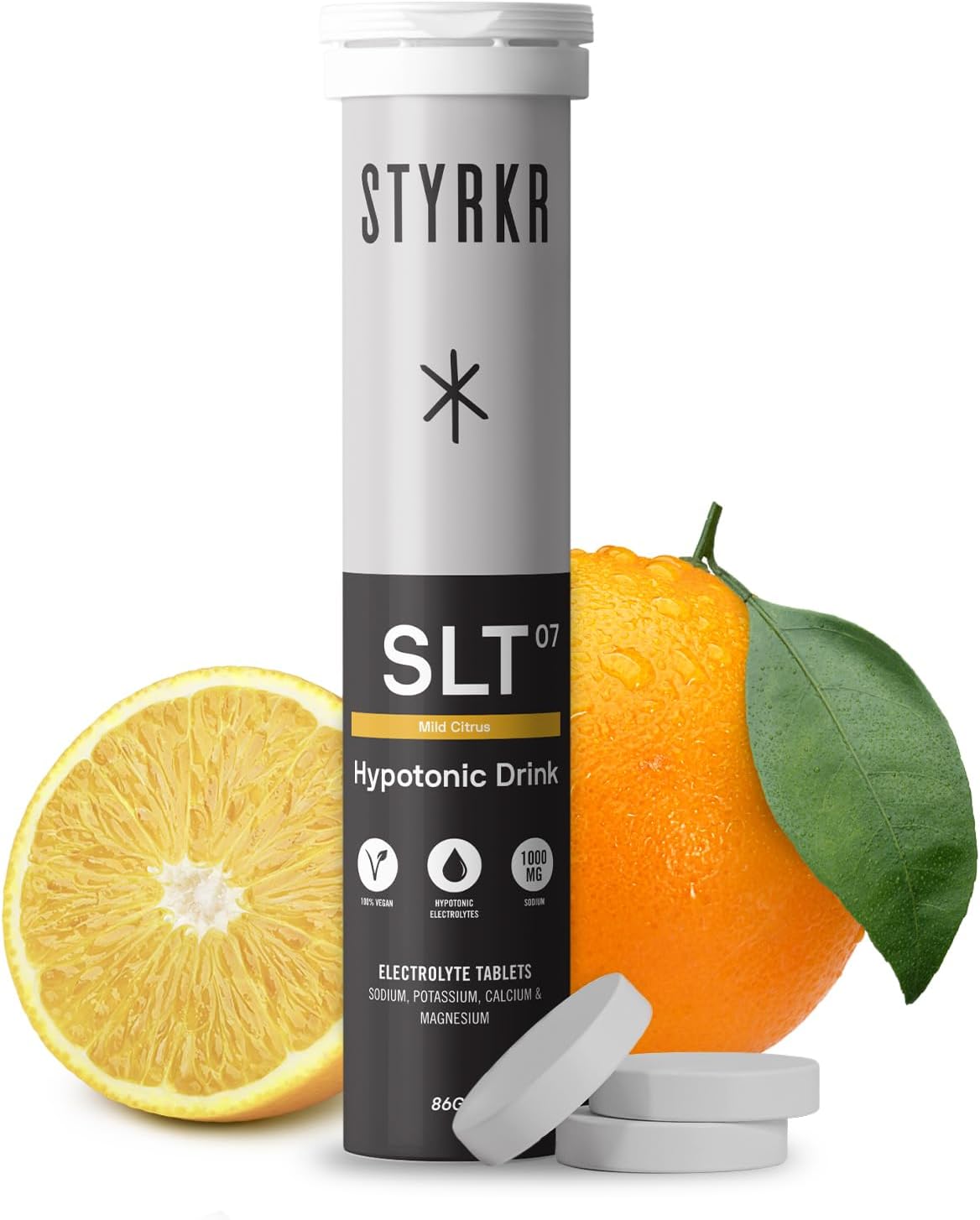 Electrolytes Tablets by Styrkr - Citrus - Pack of 12 Hydration Tablets - 1000mg per Serving - 4X Higher Salts - Used by Endurance Athletes - Advanced Quad-Blend Formulation - SLT07 12x per Tube