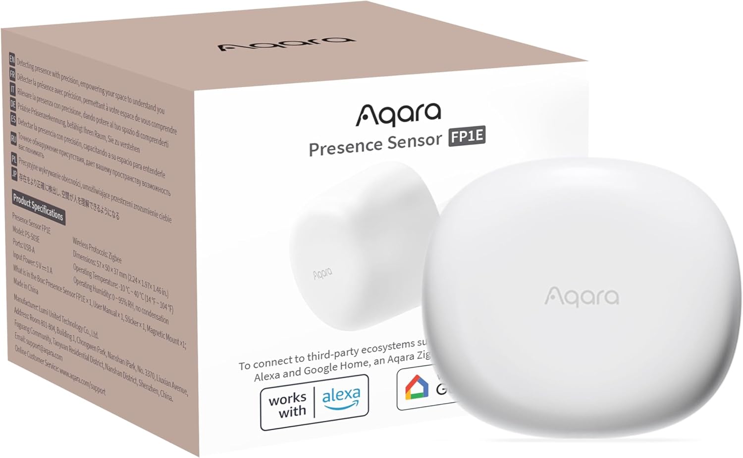 Aqara Zigbee Presence Sensor FP1E with Matter, REQUIRES Aqara Zigbee 3.0 HUB, mmWave Radar Wired Motion Sensor, AI Spatial Learning, Supports HomeKit, Alexa, Google Home, SmartThings
