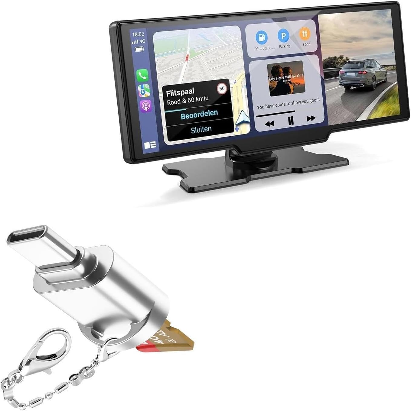 BoxWave Adapter Compatible with Kuayvan Wireless Portable Carplay Screen for Car (10.26 in) - Micro SD Card miniReader, USB Type-C OTG Reader USB3.0 Adapter Keychain - Metallic Silver