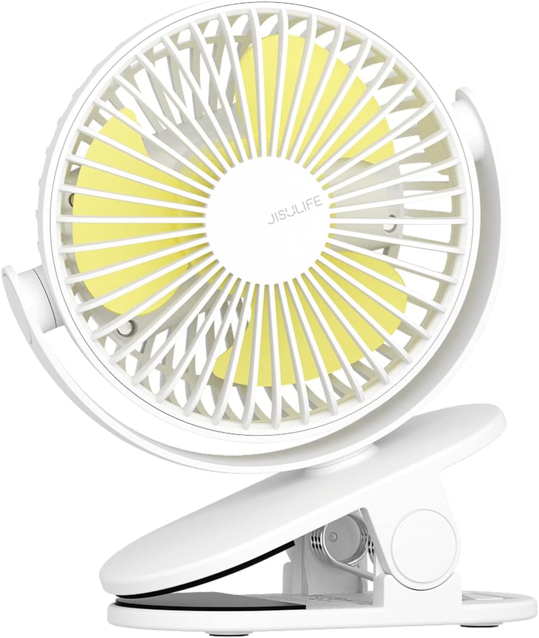 JISULIFE Clip on Baby Stroller Fan, 4000mAh Battery Operated, Portable Personal Small Fan, Quiet & Narrow Slot Design, 4 Speeds, Max 14 Hrs, Ideal for Bed, Desk, Car Seat - Milky White