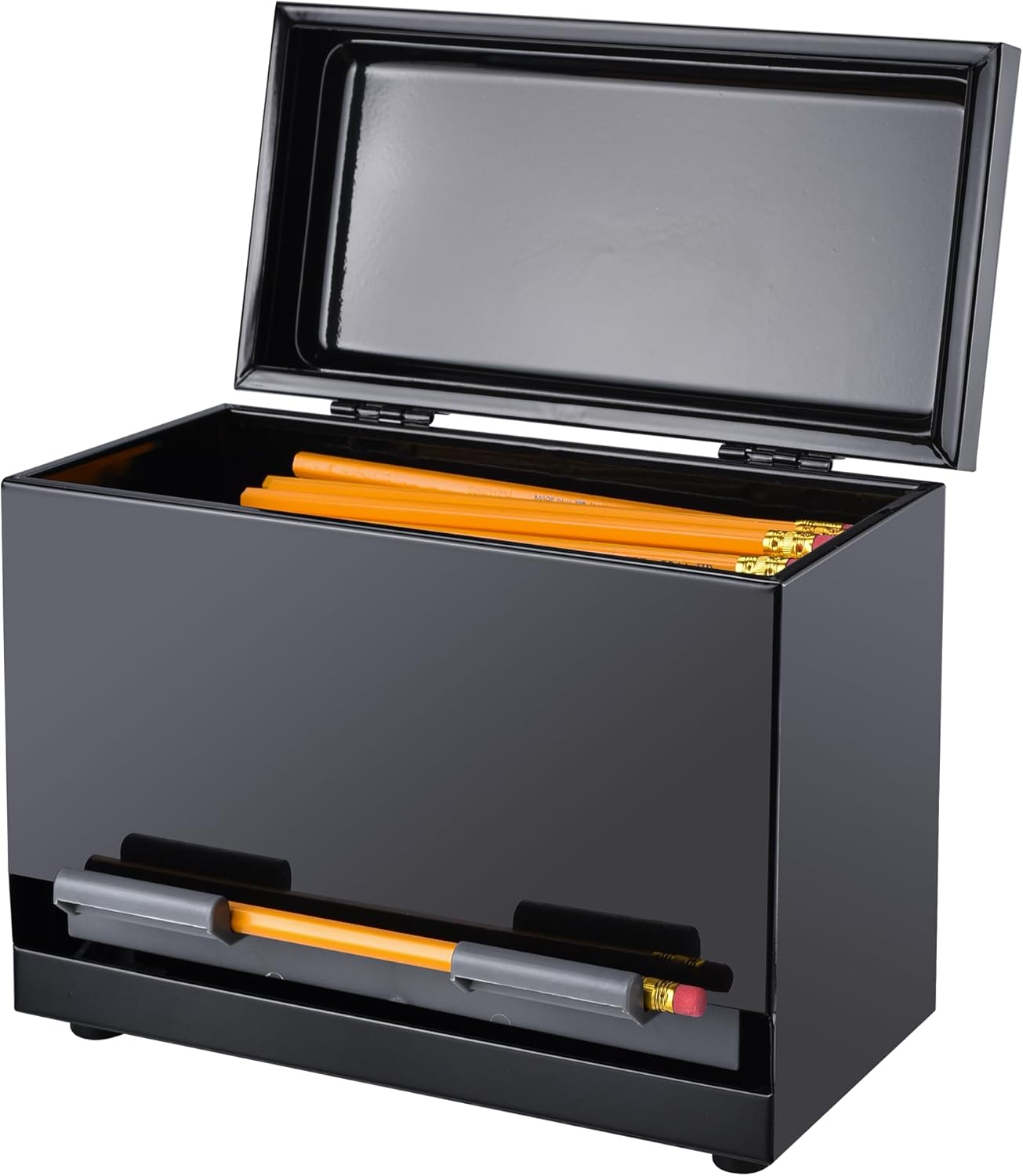 2Fold Supply Pencil Dispenser for Classroom - Stainless Steel Bulk Pencil Holder for Desk - Includes Removable Label Stickers - Teacher Must Haves for Organization - Holds up to 200 Pencils (Black)
