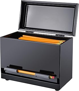 2Fold Supply Pencil Dispenser for Classroom - Stainless Steel Bulk Pencil Holder for Desk - Includes Removable Label Stickers - Teacher Must Haves for Organization - Holds up to 200 Pencils (Black)