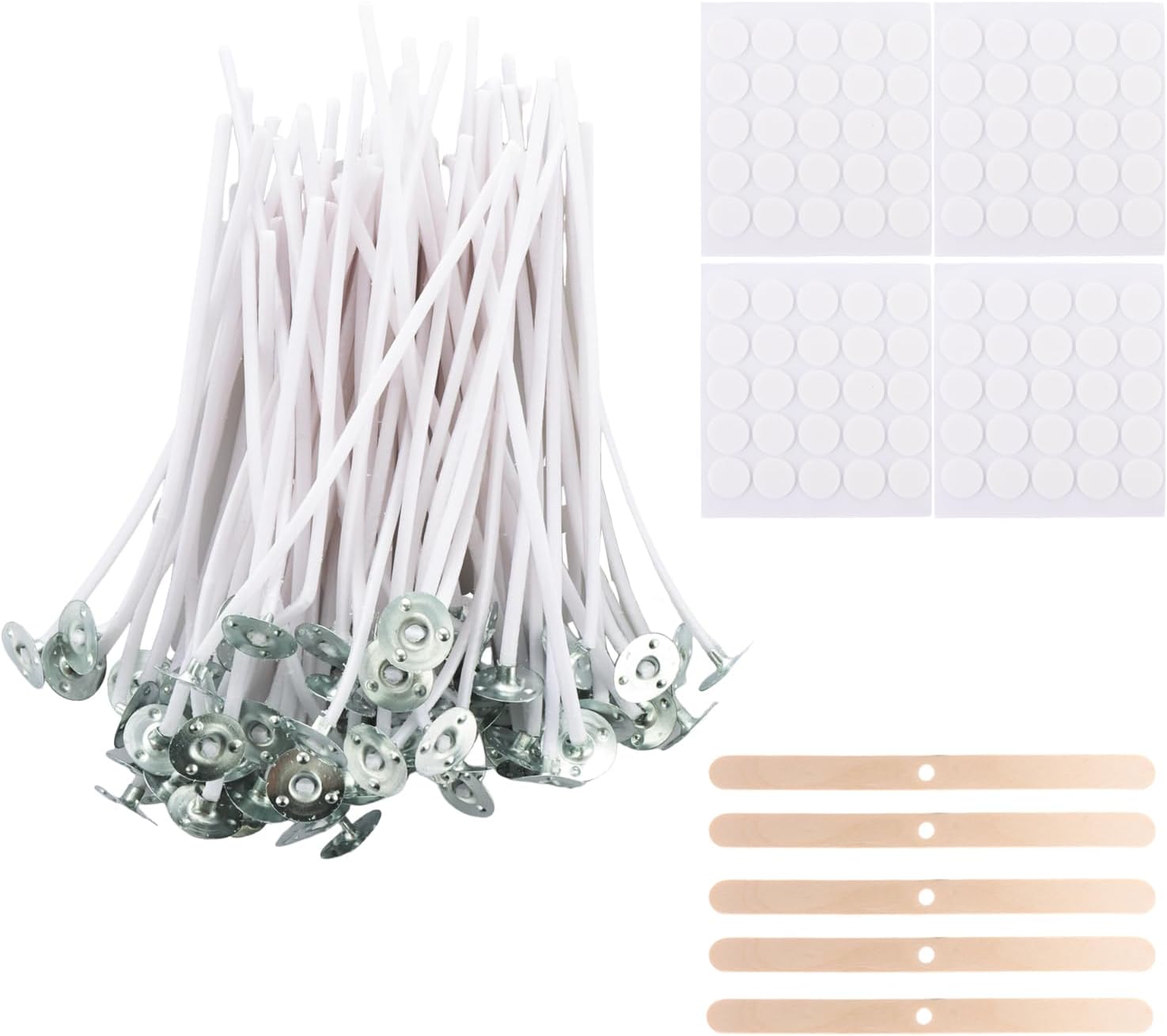 ASelected 200 PCS Candle Wick Set 10 CM Wicks For Candles Candle Wick Set With Holders And Fixing Stickers Smokeless Candle Wick Cotton Candle Wick for Candle Making Candle Diy
