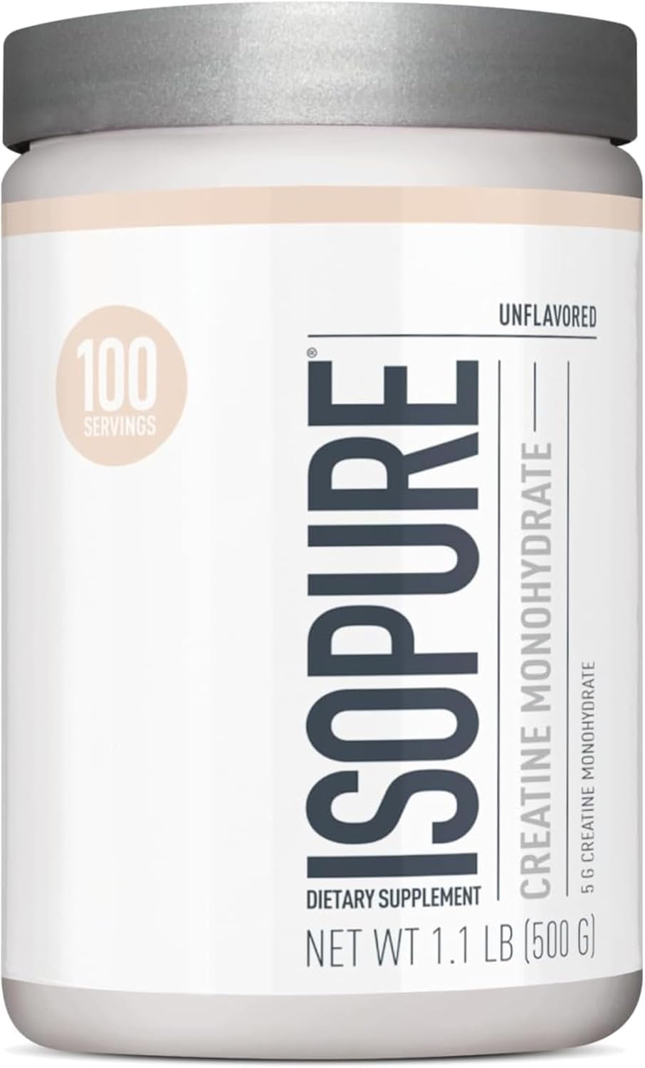 Isopure 100% Pure Creatine Monohydrate Powder, Sugar Free, Unflavored, 5g Creatine Monohydrate Per Serving, 1.1 Lbs, 100 Servings (Packaging May Vary)