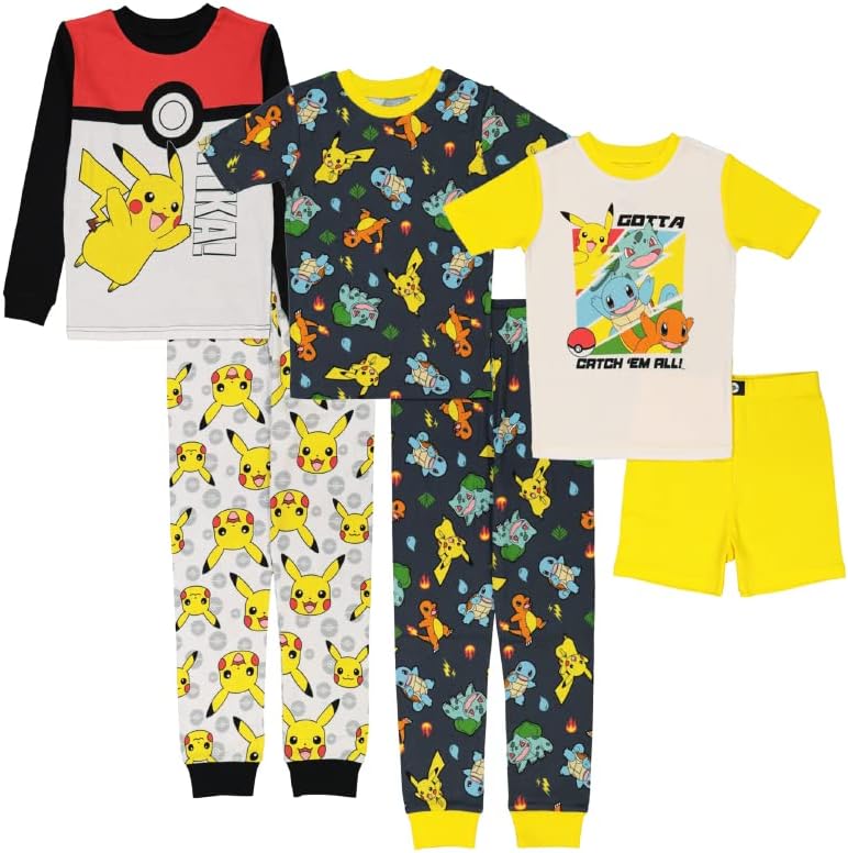 Pokemon boys 6-piece Snug-fit Cotton Pajama Set, Soft & Cute for Kids