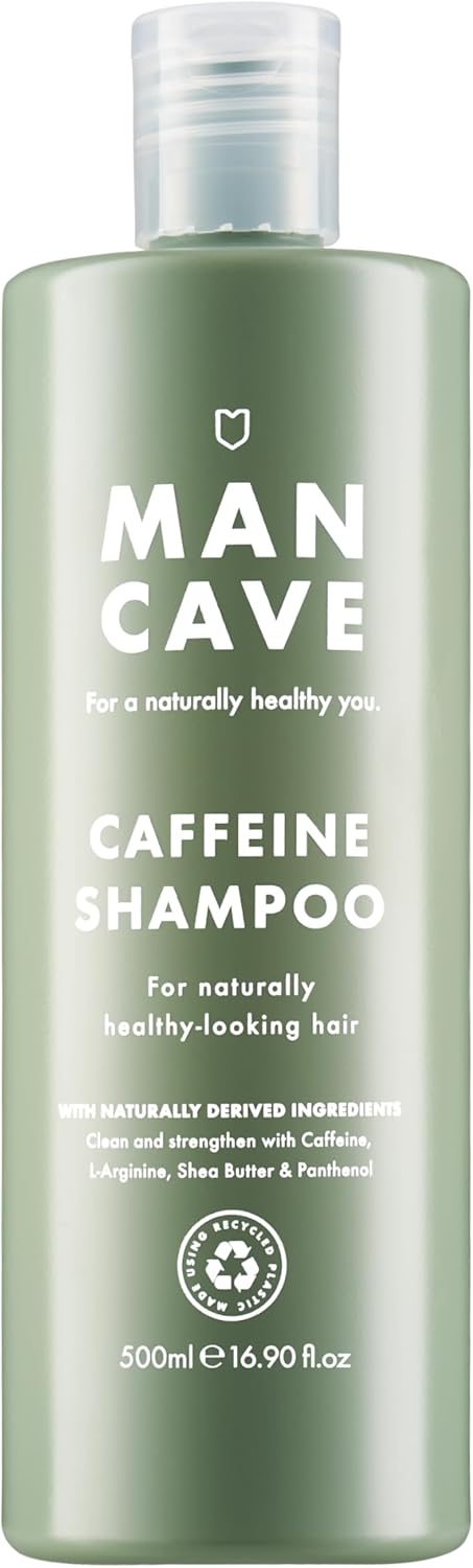 ManCave Caffeine Shampoo for Men, Support and Encourage Healthy Hair Growth with Caffeine, Panthenol and Vitamin E, Sulphate Free, Natural, Vegan, Cruelty Free, 500 ml