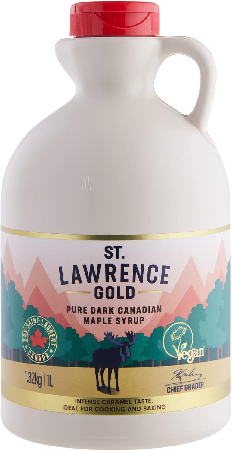St Lawrence Gold 100% Pure Canadian Maple Syrup 1L - Grade A, Dark Maple Syrup for Cooking, Marinating and Baking - Robust, Caramel Taste - Gluten Free, Vegan