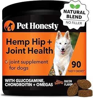 Pet Honesty Hemp Hip & Joint Supplement for Dogs - Hemp Oil & Hemp Powder - Glucosamine Chondroitin for Dogs, Turmeric, MSM, Green-Lipped Mussel, Supports Mobility, May Reduce Discomfort (Bacon)
