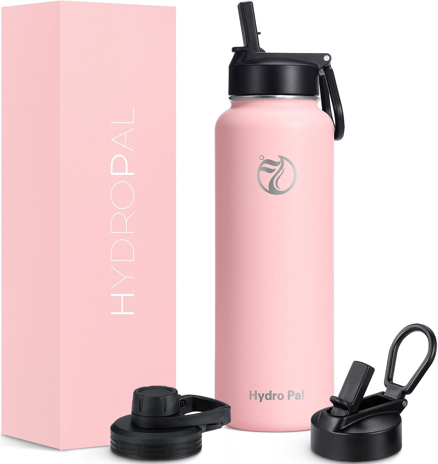 HydroPal Vacuum Insulated Stainless Steel Water Bottle, 1200ml/1000ml/750ml- 2 Lids (Straw Lid and Spout Lid), 2 Straws Water Bottle for 12 Hours Hot & 24 Hours Cold Drinks, Great for Work, Travel