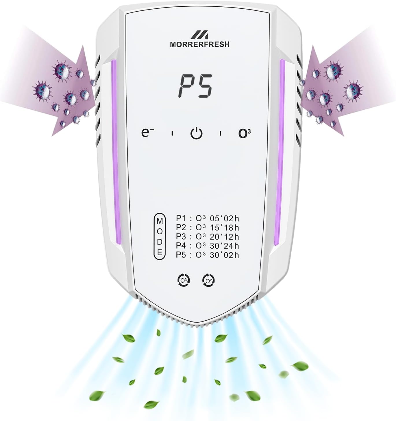 Morrerfresh Ozone Odor Eliminator for Strong Odor 99% Cat Litter Deodorizer Dog Poof Odor Removal Air Ionizers for Home Portable Air Purifier for Pets Toilet Wardrobe Shoe Garage Room Cabinet White