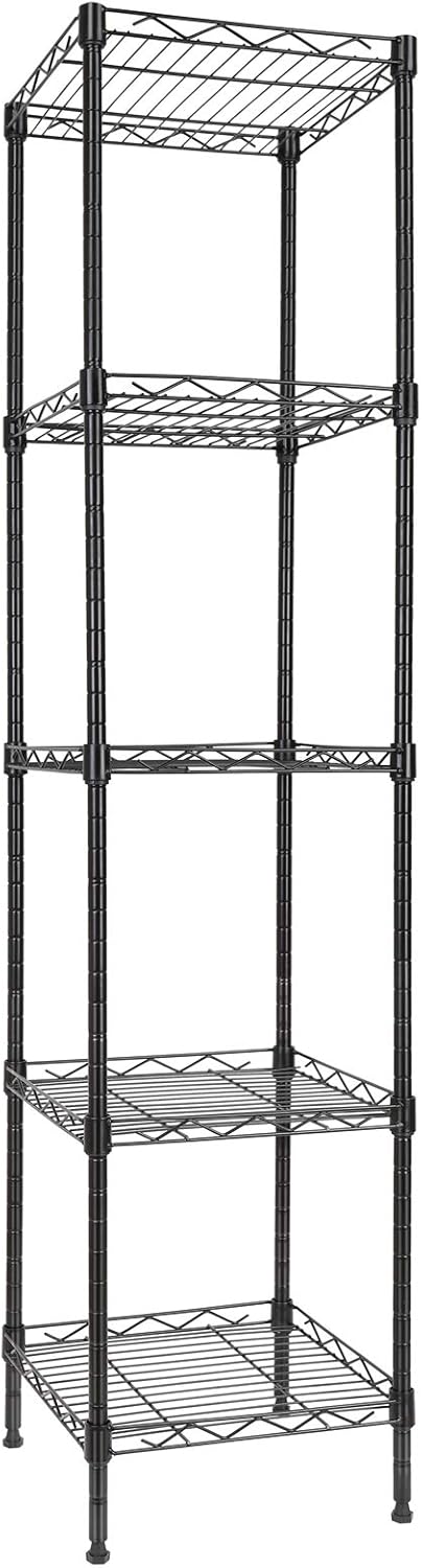 GIOTORENT 5 Tier Standing Shelving Metal Units, Adjustable Height Wire Shelf Display Rack for Laundry Bathroom Kitchen 11.8 W x 11.8 D x 50 H (5-Tier, Black)