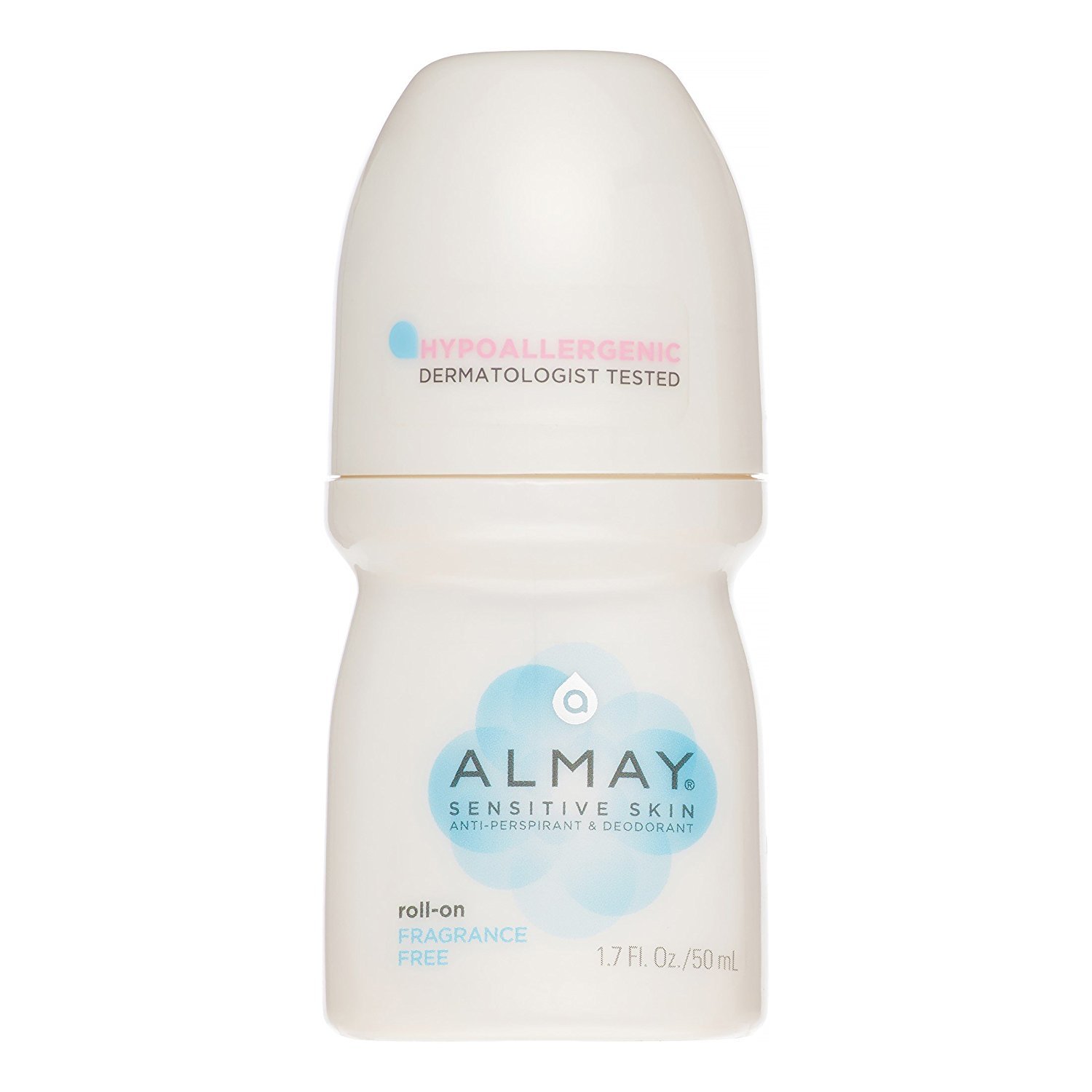 Almay Anti-Perspirant& Deodorant, Sensitive Skin, Roll-On, Fragrance Free 1.7 oz (Pack of 4)