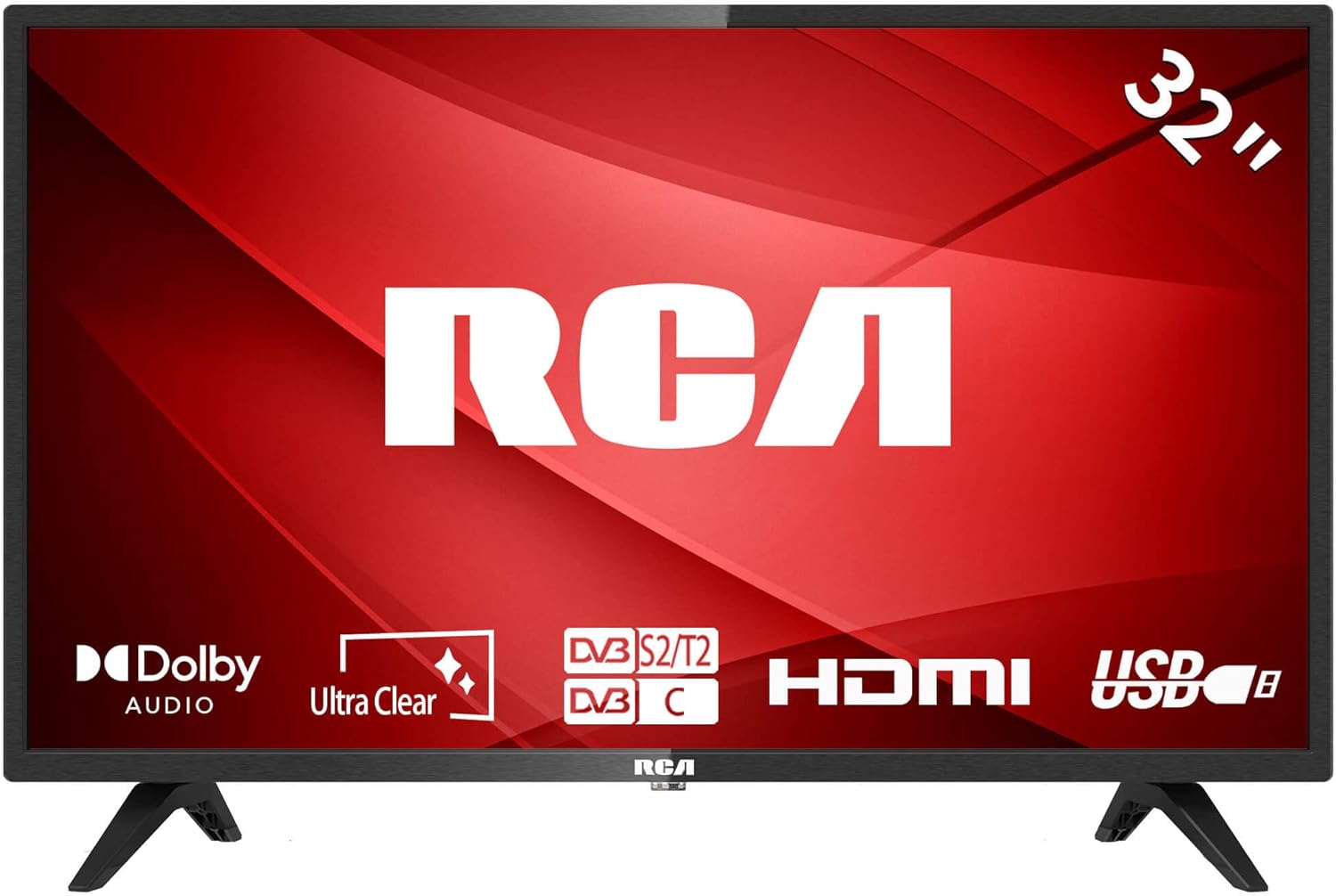 RCA 32 Inch 720P TV, Freeview HD Dolby Digital Audio DVB T2/S2 HD LED Backlighting Display TV, HDMI USB Earphone Output Media Player Monitor PS5 Xbox, Small TV for Bedroom Kitchen Black
