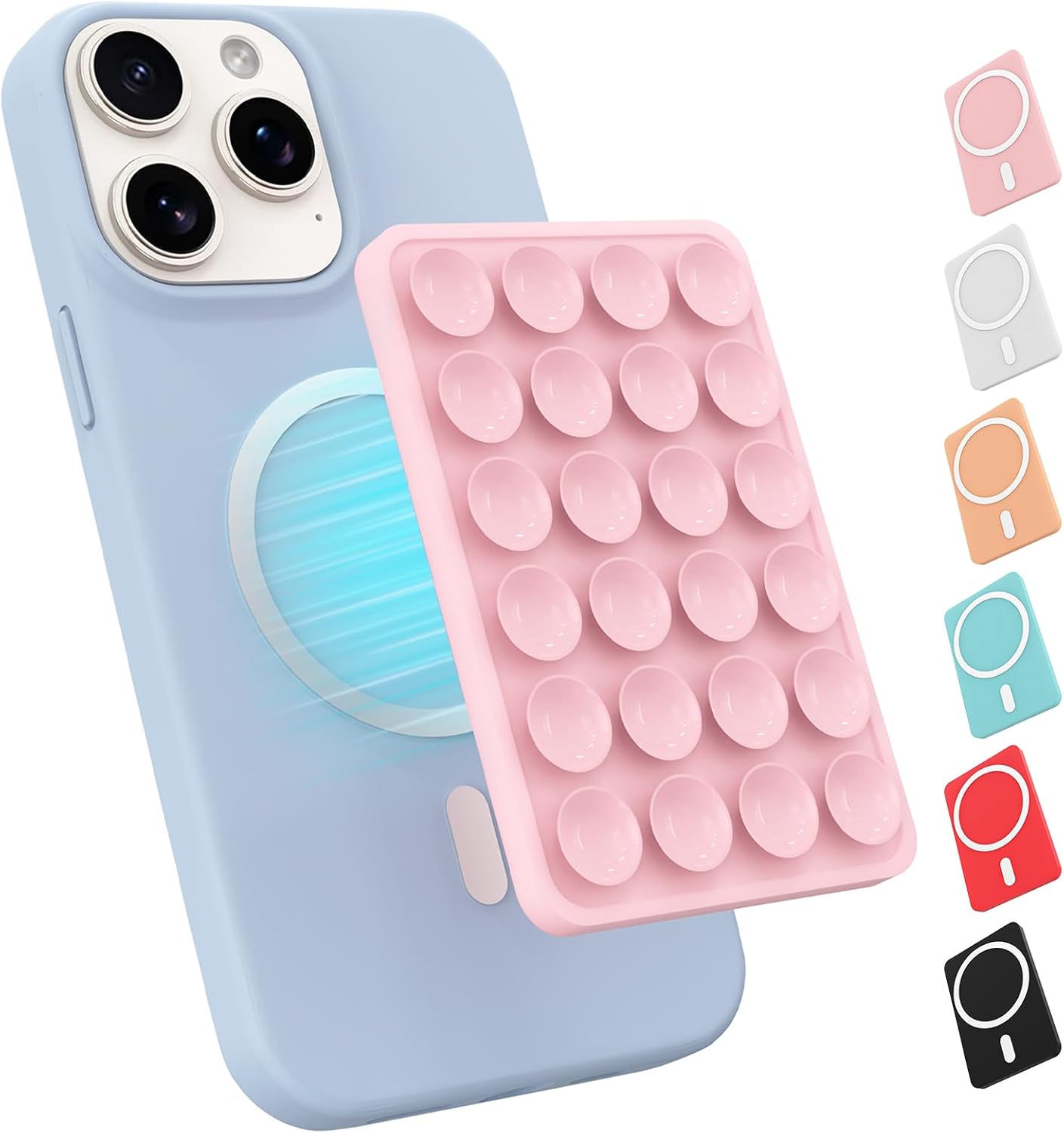 Magnetic Suction Phone Mount for MagSafe Case,Silicone Sticky Phone Grip Holder for iPhone,Removable Hands-Free Selfie/Video for TikTok & Instagram Influencer/Creator (Light Pink)