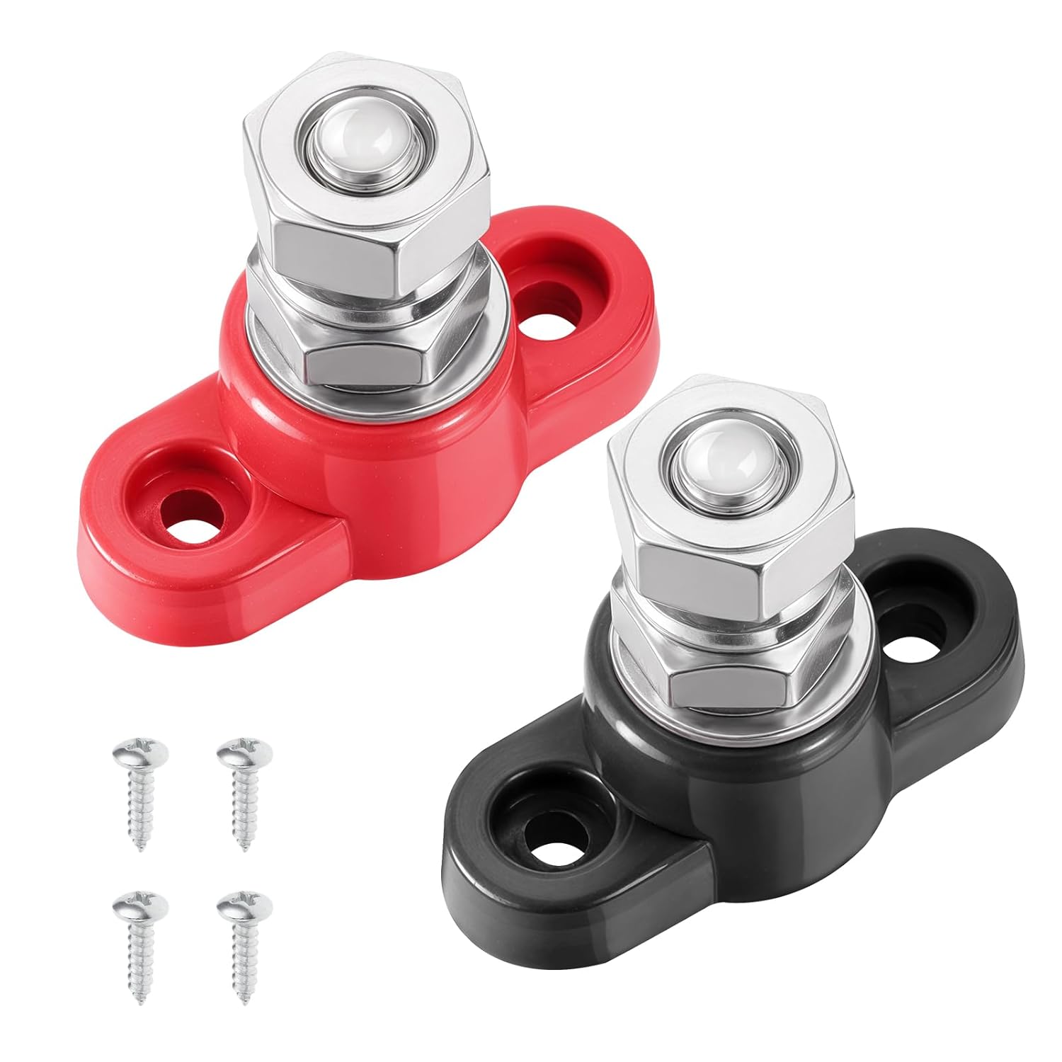 2 PCS Power Distribution Block Bus Bar 12v 200a Battery Wire Terminal Block M8 Battery Distribution Block Post Positive&Negative Busbar for Auto Car Marine Boat, Red & Black Set (Single M10)