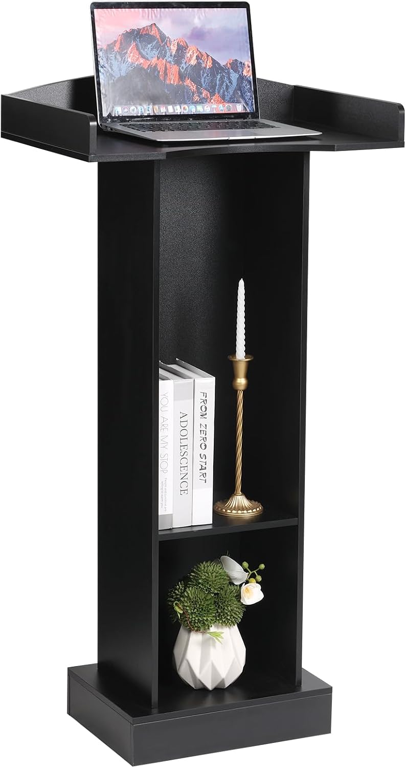 Podium Stand for Lectern Presentation Church Classroom, Black Pulpit with Wooden Heavy Base, Podium for Lecture, Wedding Speech | portable