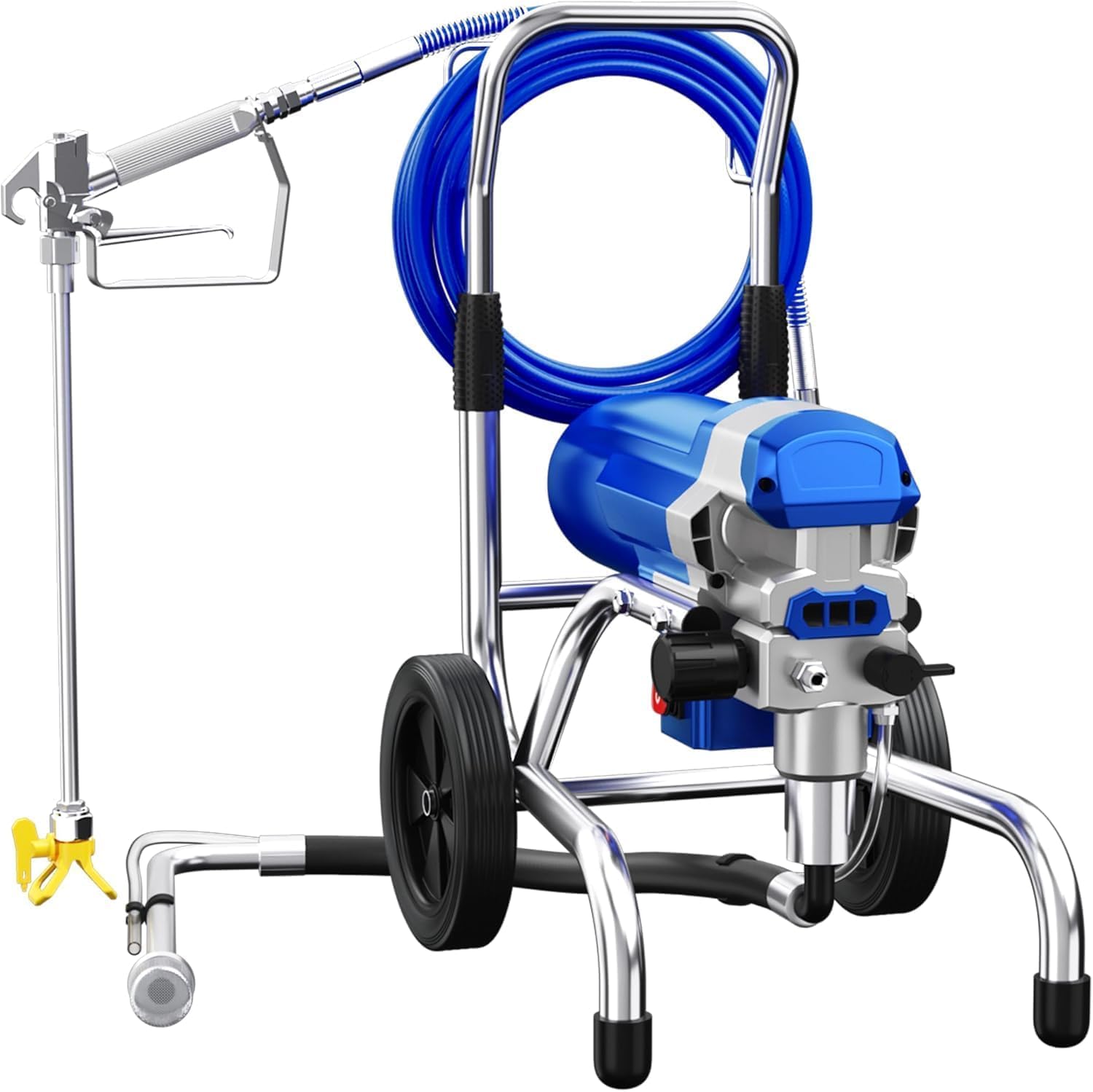 Airless Paint Sprayer, 1800W High Efficiency Electric Paint Sprayer, 3800PSI Cart Thinning-Free Airless Sprayer with Extension Rod and Wheels, for Home, Yard, Garden, Commercial Use，Blue