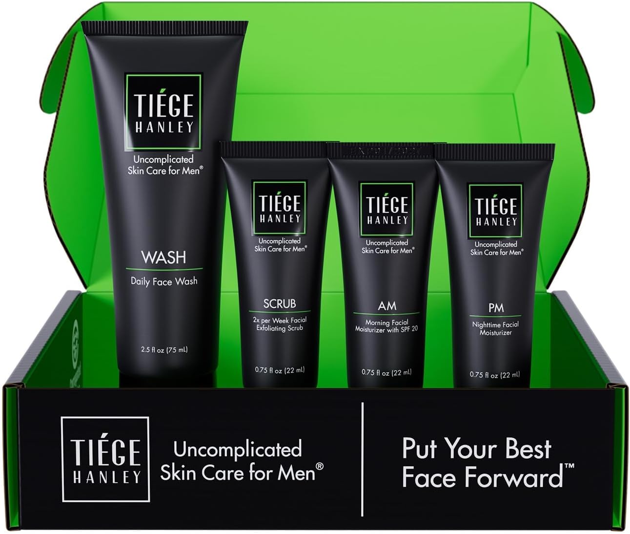 Tiege Hanley Mens Skin Care Set, Essential Skin Care Routine for Men (System Level 1) - Face Wash Kit for Fines Lines & Wrinkles - Men's Skincare Set Includes Face Wash, Facial Scrub, & Moisturizer