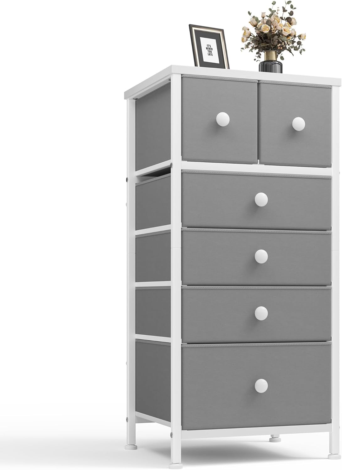 EnHomee Chest of Drawers, 6 Drawer Chest of Drawers, Slim Dresser Drawers for Bedroom, Bedside Drawers Storage Unit, Grey Chest of Drawers for Bedroom, Office, Entryway, Closets, Wardrobe, Bathroom