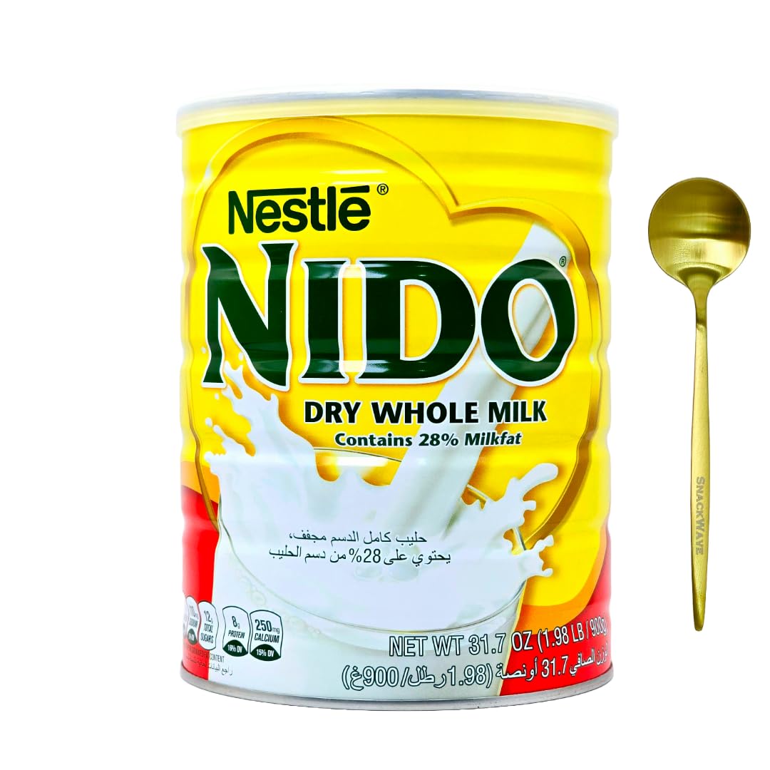 Nido Milk Powder, Imported from Holland, Specially Formulated, Fortified with Vitamins and Minerals, Easy To Prepare, over 12 months, 31.7OZ (900g) | Bundled with Gold SnackWave Spoon