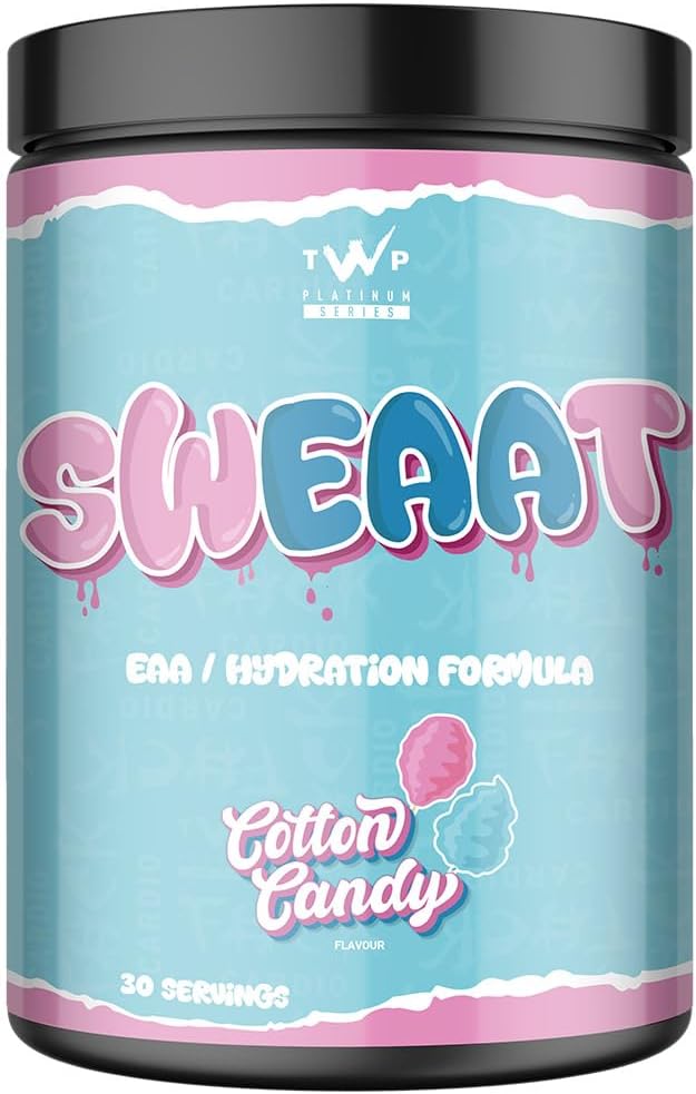 TWP Nutrition Platinum Series SWEAAT, EAA & Hydration Formula, Pre, Intra and Post Workout Powdered Drink, Zero Sugar, 450g and 30 Servings, 5 Great Flavours (450g, Cotton Candy)