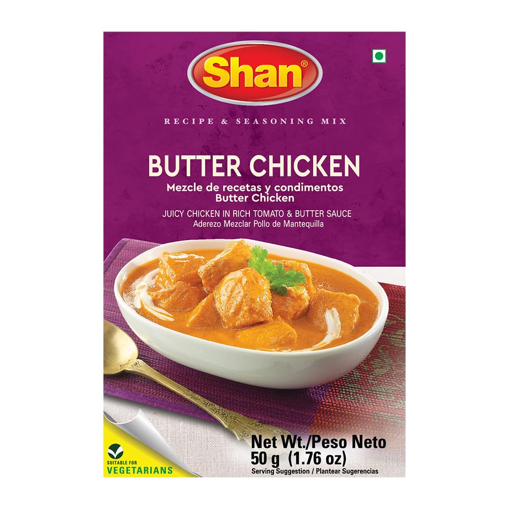 Shan Butter Chicken Seasoning Mix 1.76 oz (50g) - Spice Powder for Butter Chicken in Rich Tomato & Butter Sauce - Ideal for Indian Curry & Butter Masala - Butter Chicken Spice Mix - Airtight Bag in