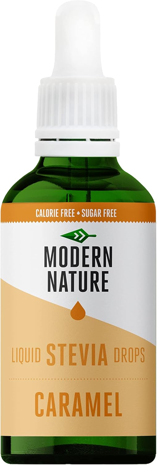 Modern Nature Caramel Flavour Drops - Liquid Stevia Drops Sweetner - Zero Calorie Sugar Free Coffee Syrup Alternative – For Flavoured Coffee, Protein Powder, Yoghurt, Tea – Vegan, Keto Sweetener 100ml