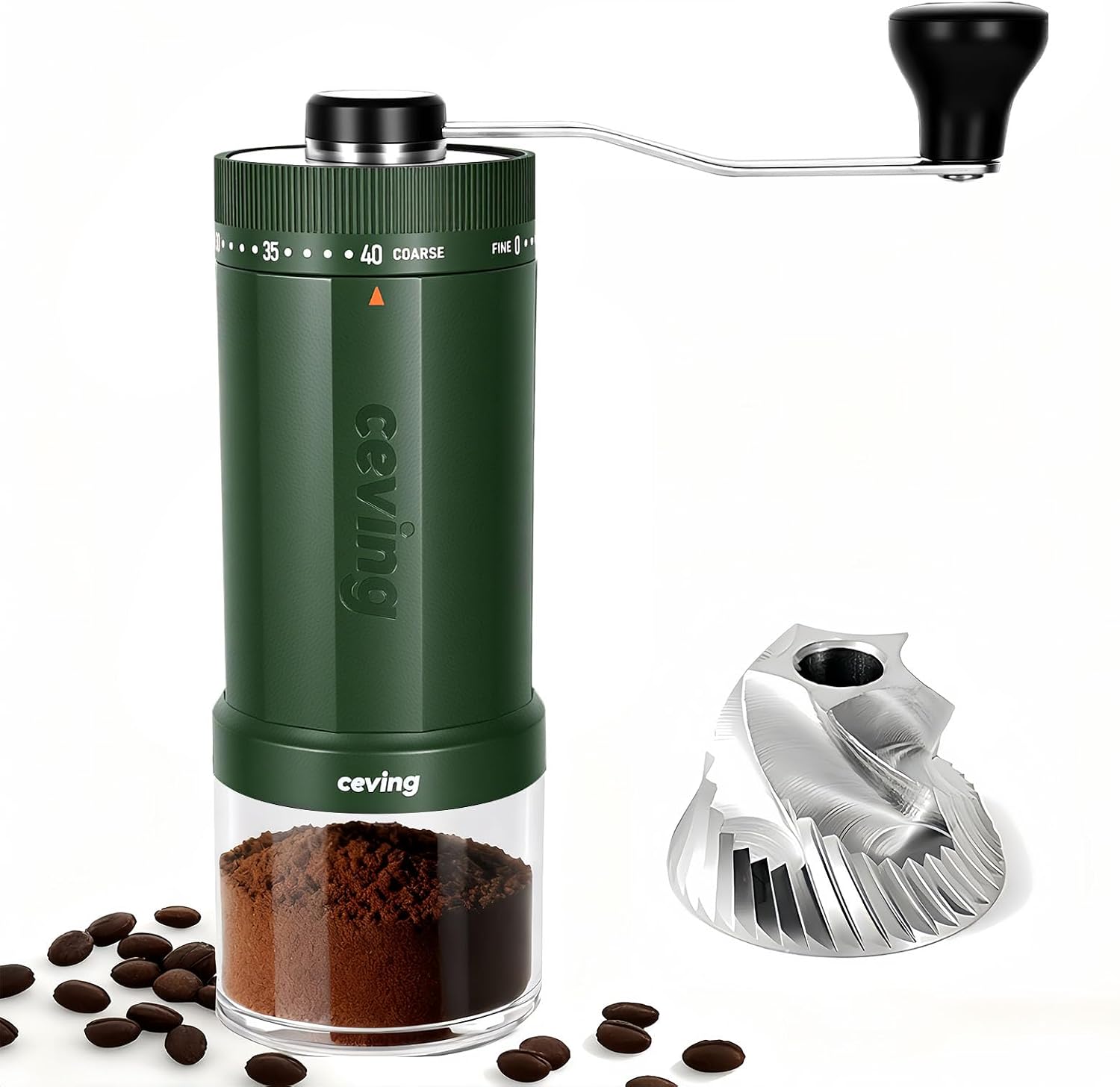 World's First 60g Large Capacity Manual Coffee Grinder, Portable Hand Coffee Bean Mill with 40 Adjustable Settings, Stainless Steel Burr Grinder for Pour Over, Camping, Travel, Gift (Forest Green)
