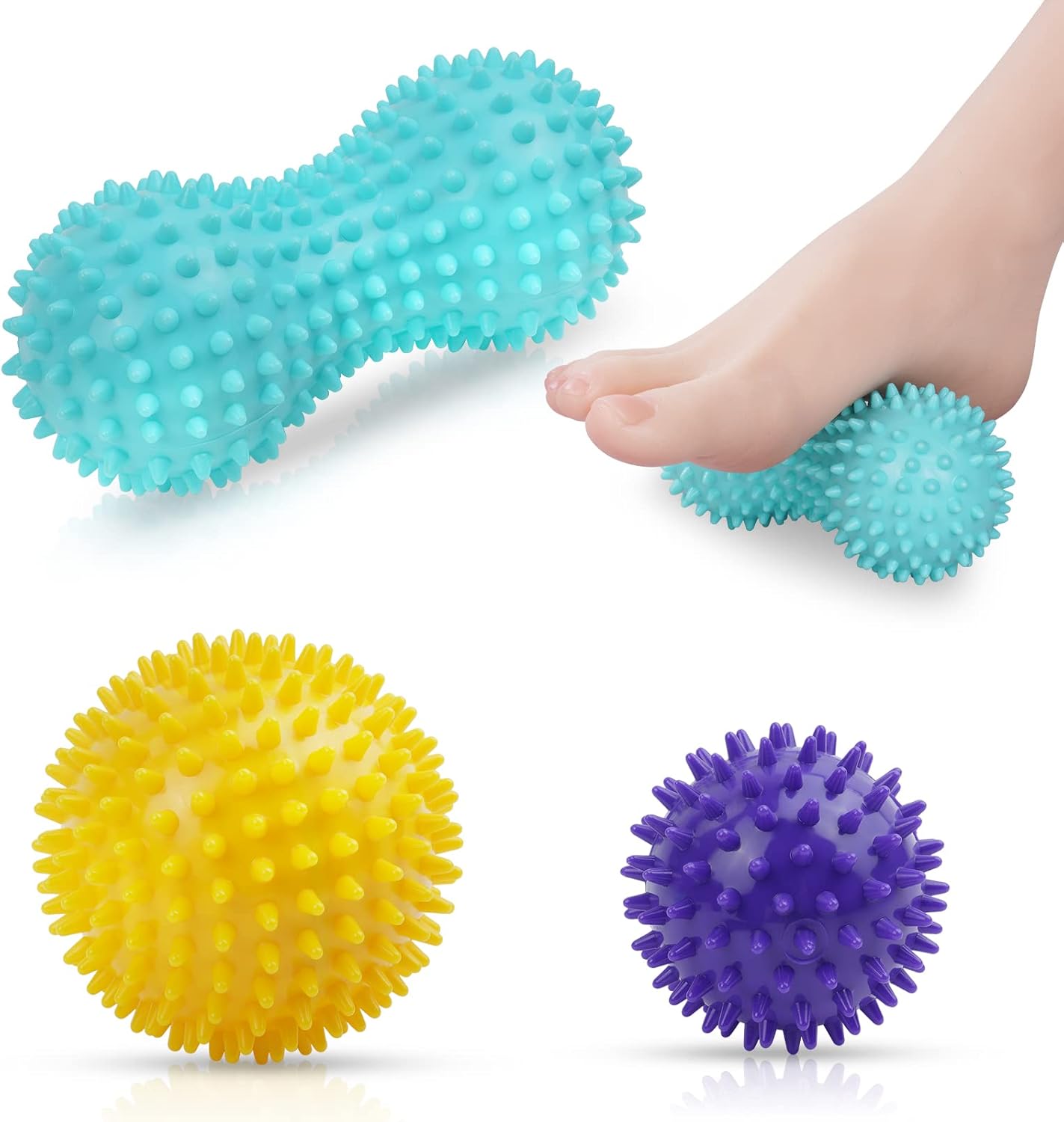 URAQT Spiky Massage Ball, 3 Pack Hard Spiky Massage Ball Roller Set, Professional Physical Therapy Massage Balls for Myofascial Release, Trigger Point Deep Tissue Massage, Plantar Fasciitis Recovery