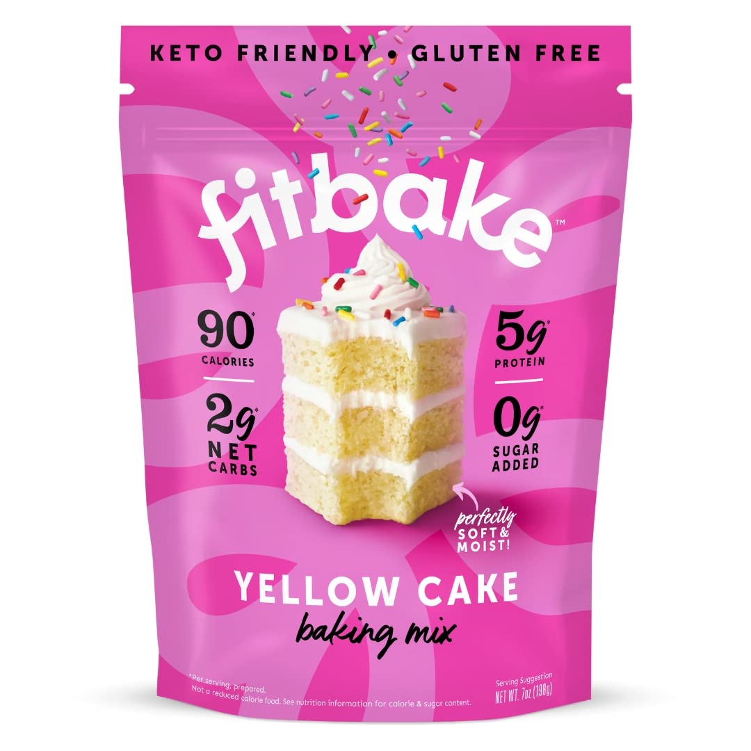FitBake Yellow Cake Baking Mix | 2g Net Carbs Per Serving | Keto Friendly Low Carb Food | No Added Sugar Keto Snack | Zero Sugar & Gluten Free Desserts | Naturally Sweetened Cake Mixes Keto Foods 7oz